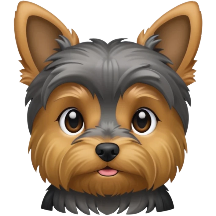 Yorkie with lowered down ears, mostly dark and grey, small emoji