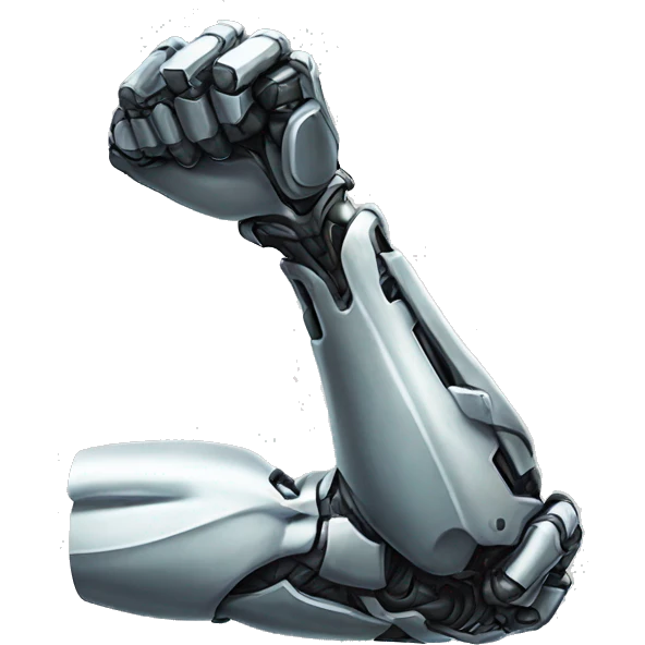 Cyborg arm with shocks flexing bicep and shoulder emoji