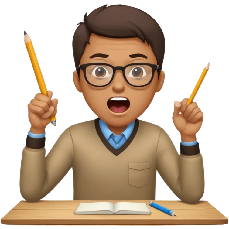 man working at table, shouting with determination emoji