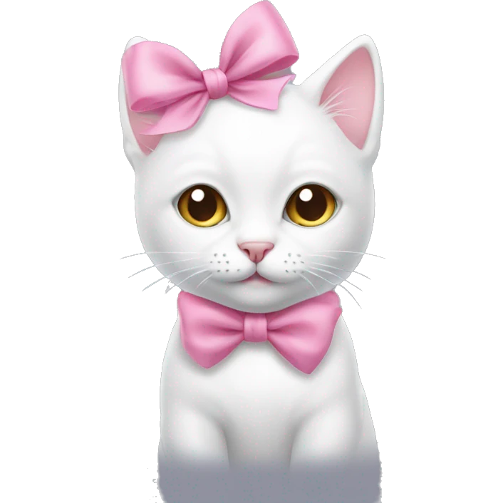 Cute small white cat with a pink bow on her head emoji