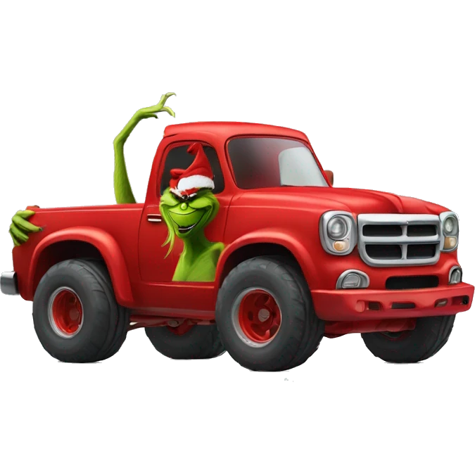 The grinch driving a red monster truck  emoji