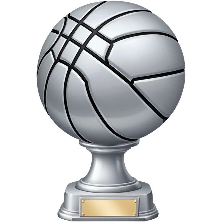 gleaming silver basketball trophy, polished silver basketball with classic seams emoji