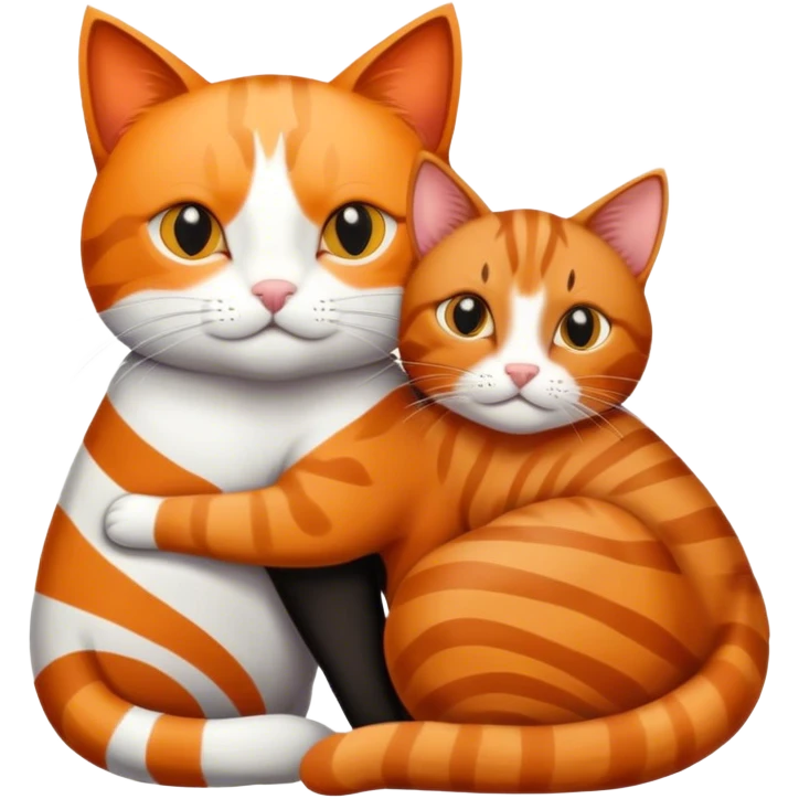￼ orange cat hugging a brown cat with black stripes￼￼ emoji