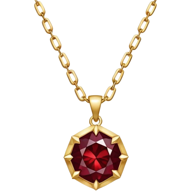 pulsing garnet with ancient passion and quiet strength, golden chain shimmers like starlight emoji