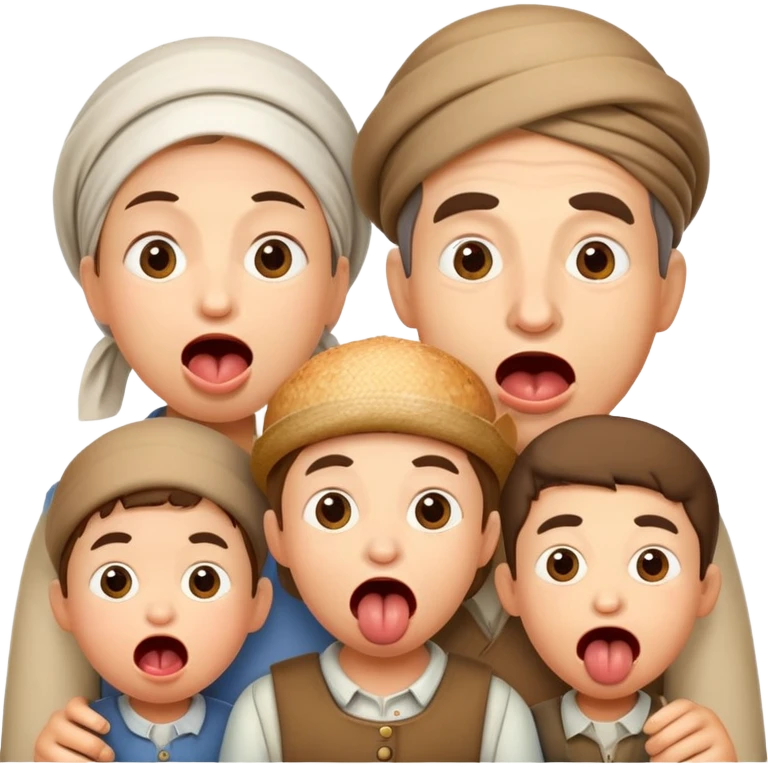 hungry peasants family photorealistic with open mounthes emoji