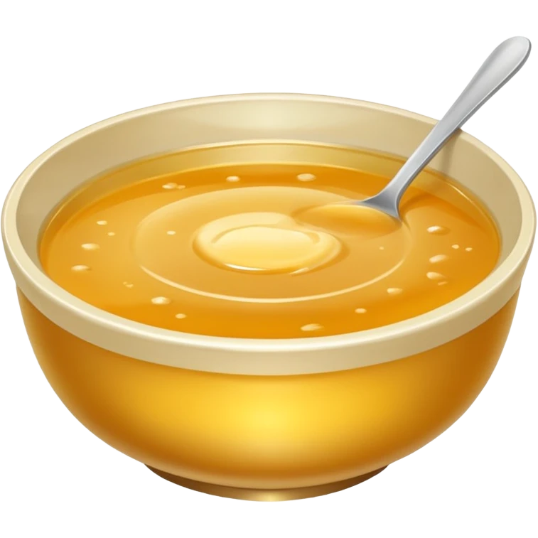 a bowl of golden broth, plain, smooth surface, no spoon, simple, clear emoji