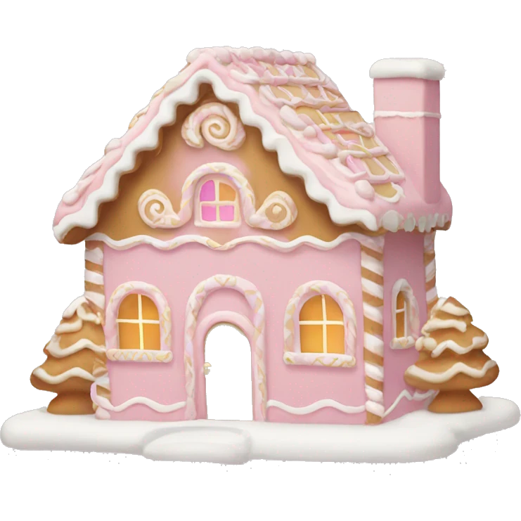 light pink and gold and white gingerbread house emoji