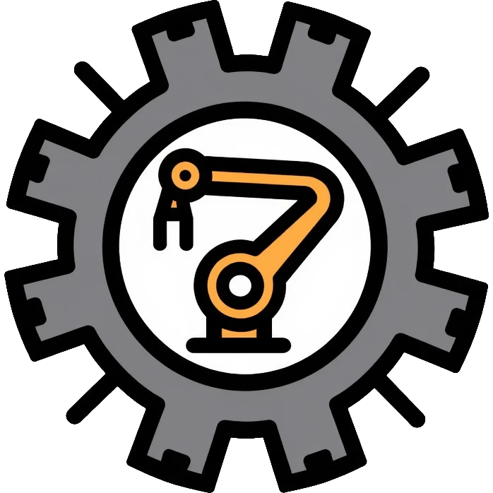 Robotics engineering logo with gear and robot arm, for Pioneers in Engineering club emoji