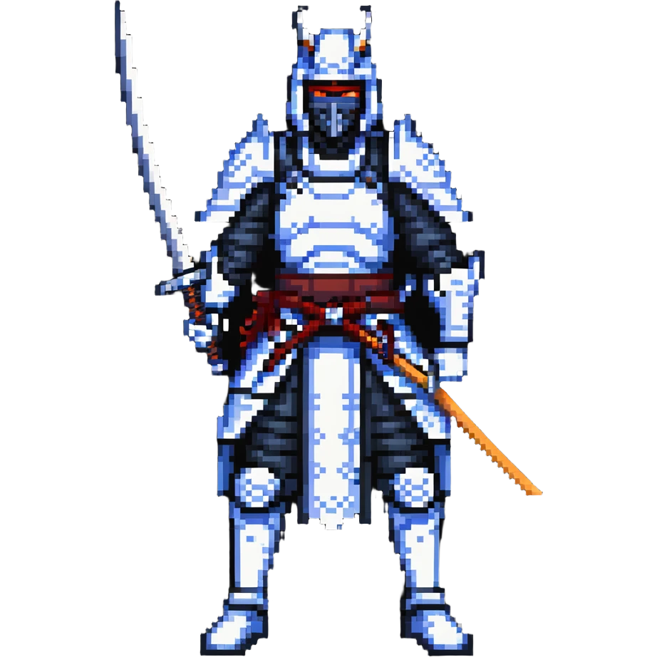 battle-ready male cyborg samurai nomad with digital katana emoji