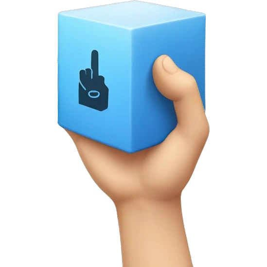 a hand touching a cube emoji