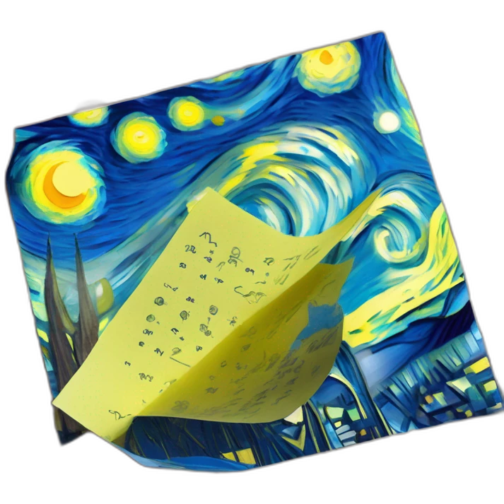 a sticky note with van gogh's starry night briefly drawn on it emoji