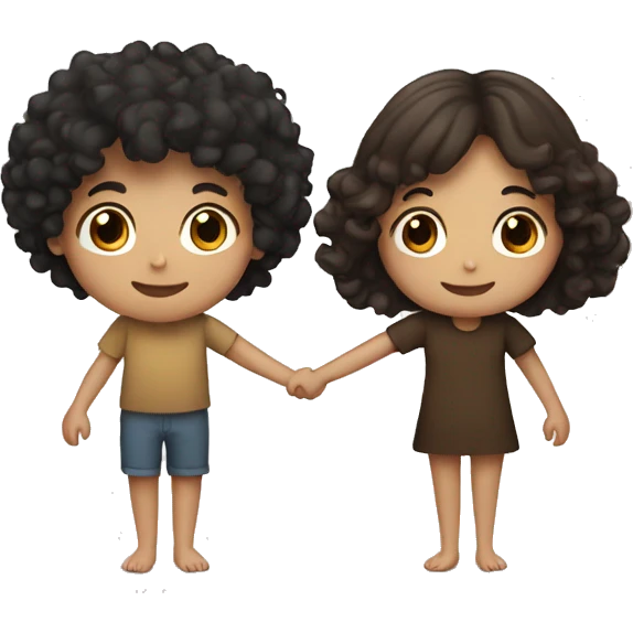 boy with black curly hair holding hands with girl with brown hair  emoji
