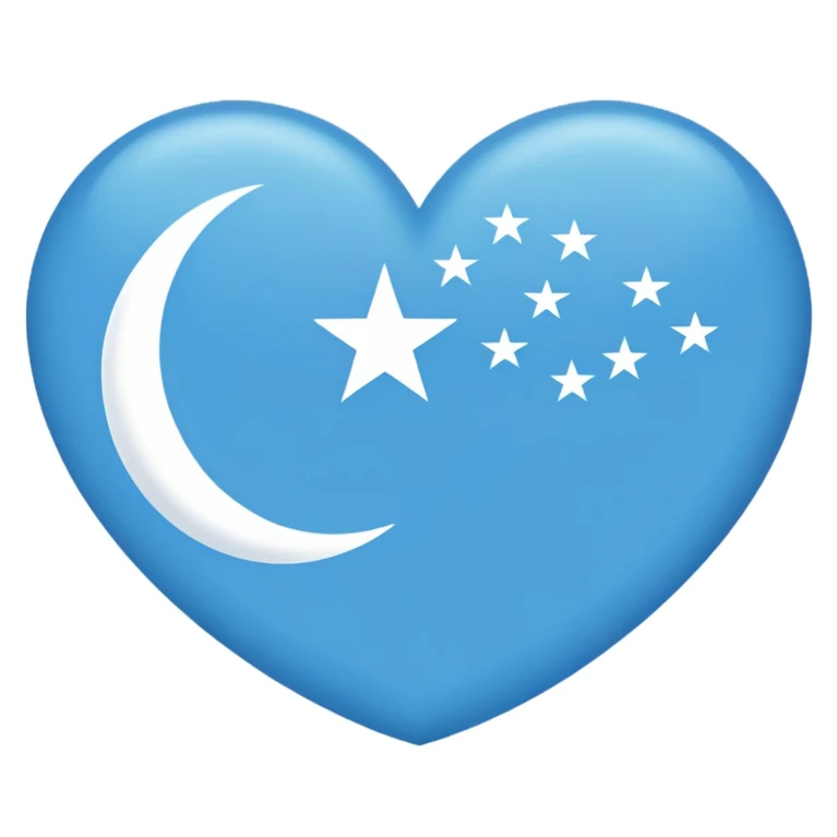 Iraqi Turkmen flag - a sky blue rectangular flag with a white crescent moon and star in the center. There is one straight white horizontal line across the top of the moon and another straight white horizontal line below the moon. emoji