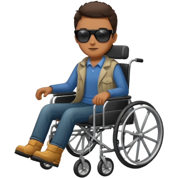 Blind dude in wheelchair with sunglasses and a leg boot on emoji