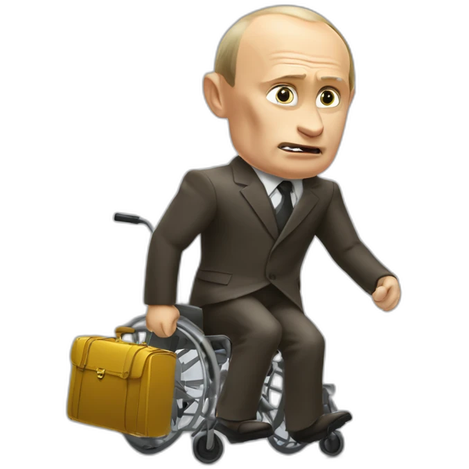 furious vladimir putin monke in golden wheelchair with suitcase emoji