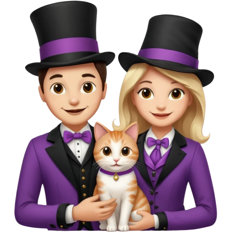 magician couple and their pet cat emoji