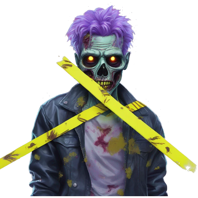 Zombie_ Vaporwave black holographic oilslick zombie yellow caution tape emoji
