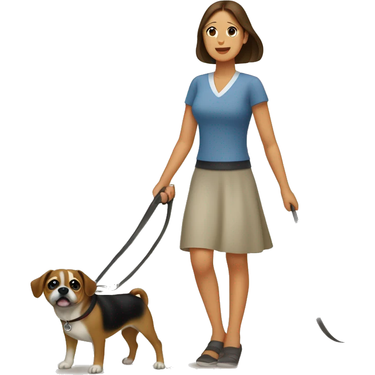 Mid 30s filipina walking two pugaliers on leash emoji