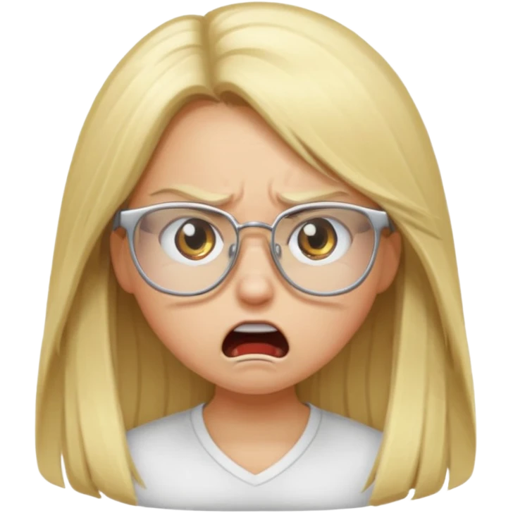 blonde girl with long hair, white glasses, angry emoji