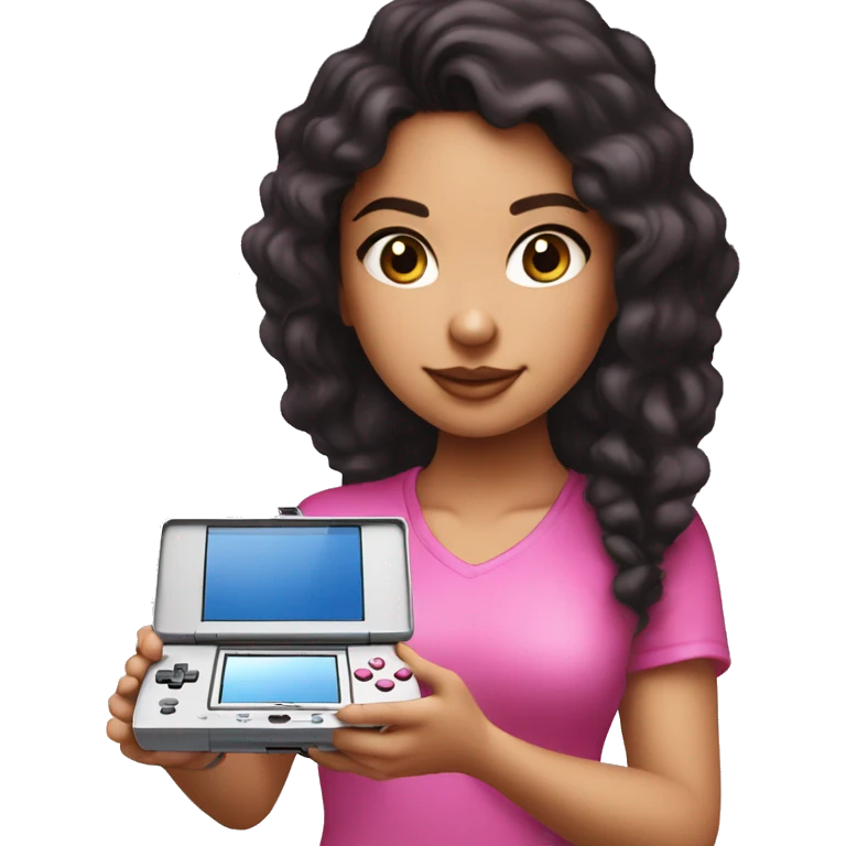 dark haired lightskin girl  playing pink nintendo ds emoji