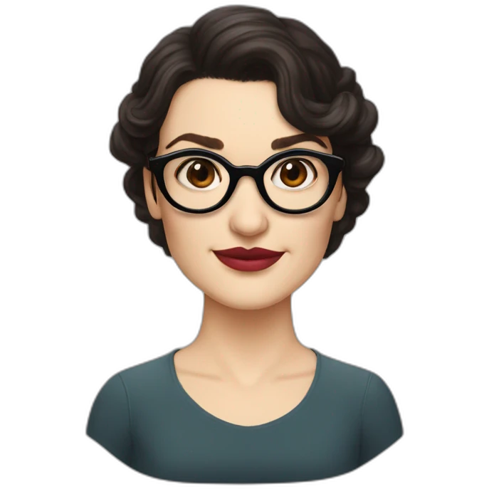 rachel weisz with round black glasses and a pimple in the middle of the forehead emoji