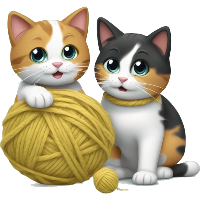 Two calico cats playing with ball of wool emoji