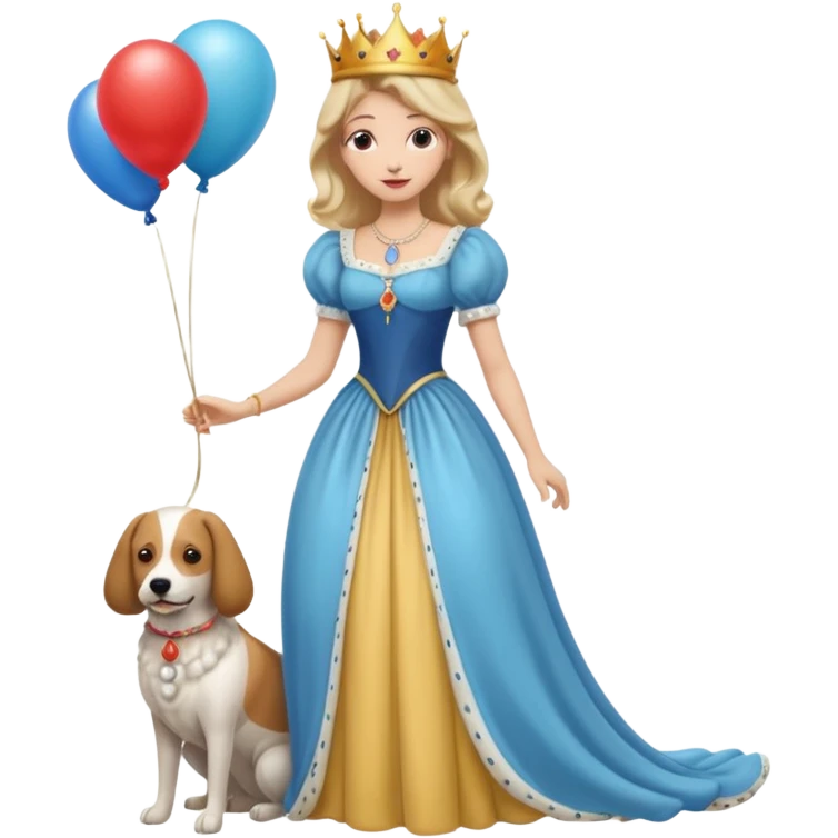 queen wearing dress, holding dog balloon emoji