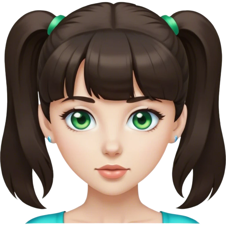 white brunette with high ponytail with bangs and green blue eyes emoji