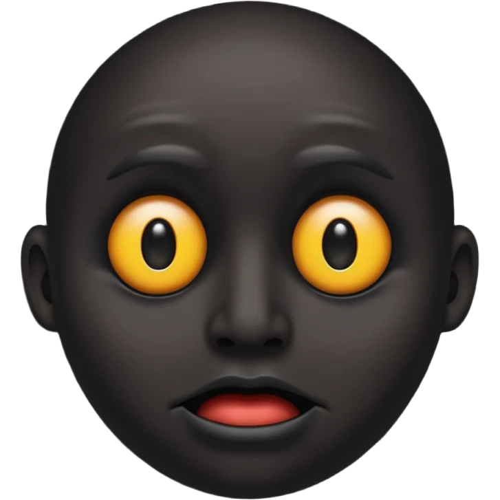 black face emoji, no mouth, two eerie, exaggerated emoji eyes, not human emoji