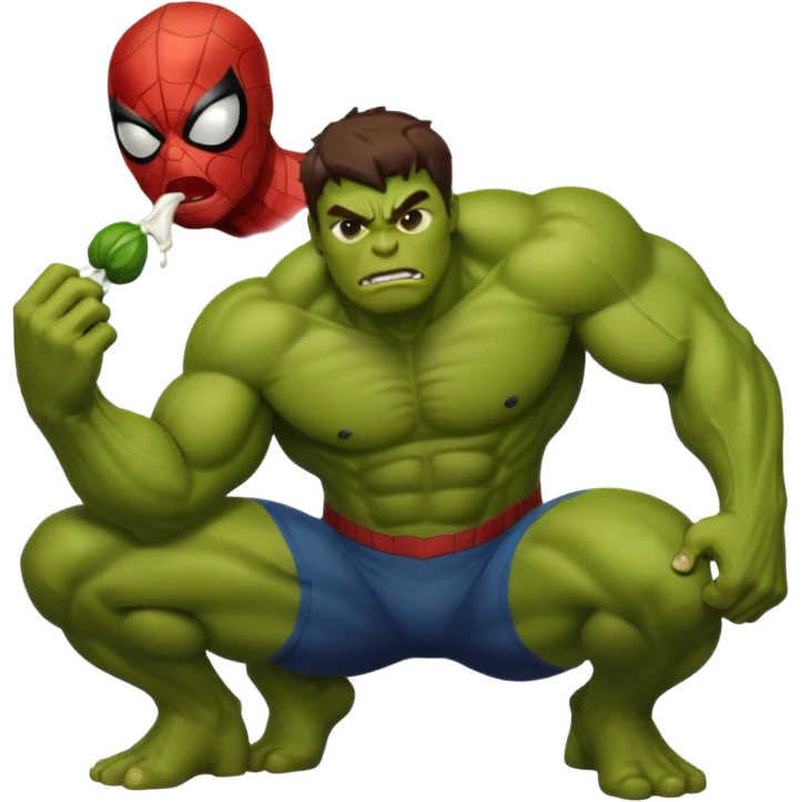 Spider man pooping and hulk licking the poop emoji