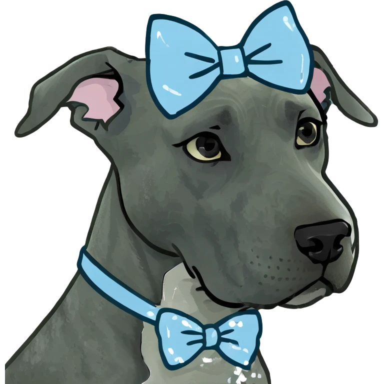 Blue Great Dane dog with a sparkly bow on its ear, 3D style emoji