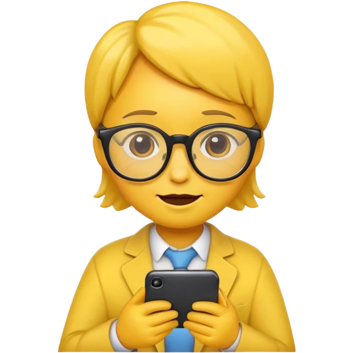 cute and simple emoji holding a phone and wearing glasses, Apple style emoji