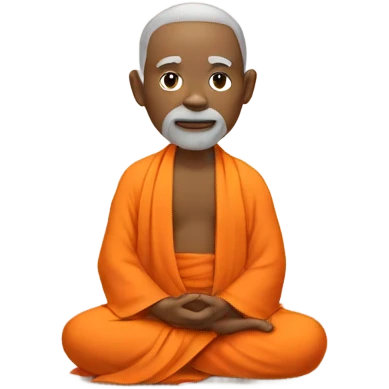an old yogi with a peaceful and meditative expression. The character should be wearing an orange robe, symbolizing traditional yogic attire. The yogi can be sitting in a lotus position emoji