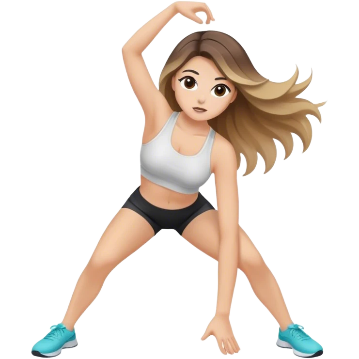 Chica haciendo ejercicios con cabello balayage y ojos oscuros emoji