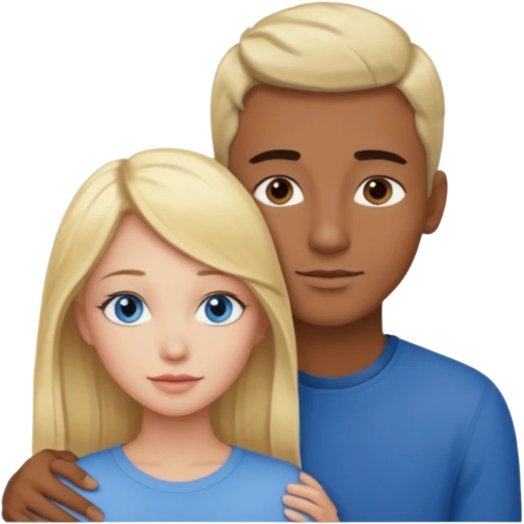 blonde hair blue eyes woman embracing a taller man who has brown skin and dark hair emoji