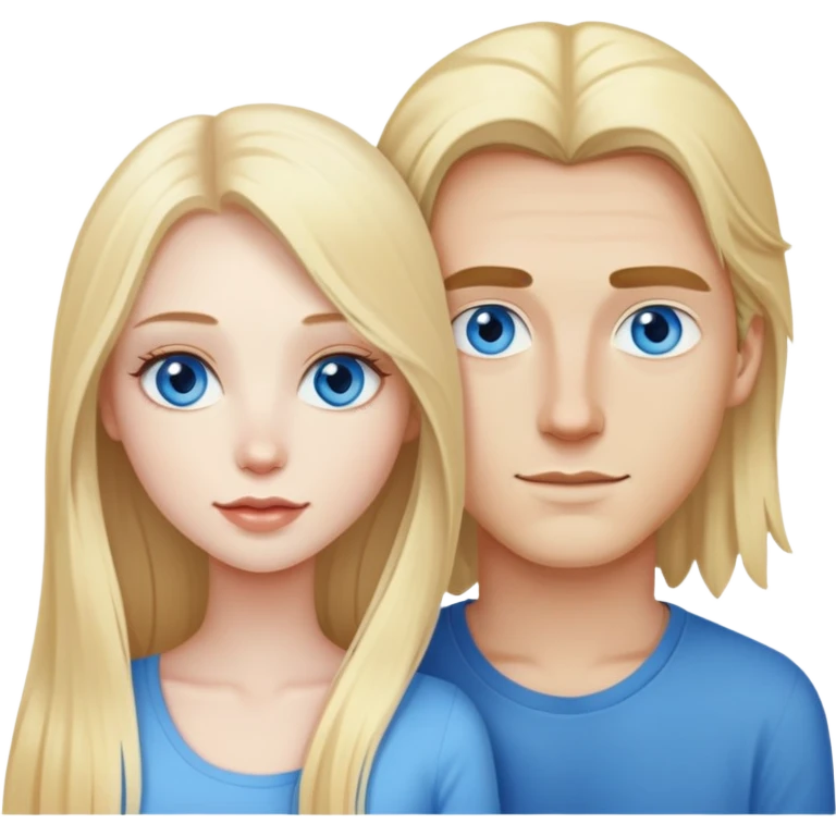 pretty woman with pale skin and who has BLUE eyes very long blonde hair with her boyfriend who has shorter hair emoji