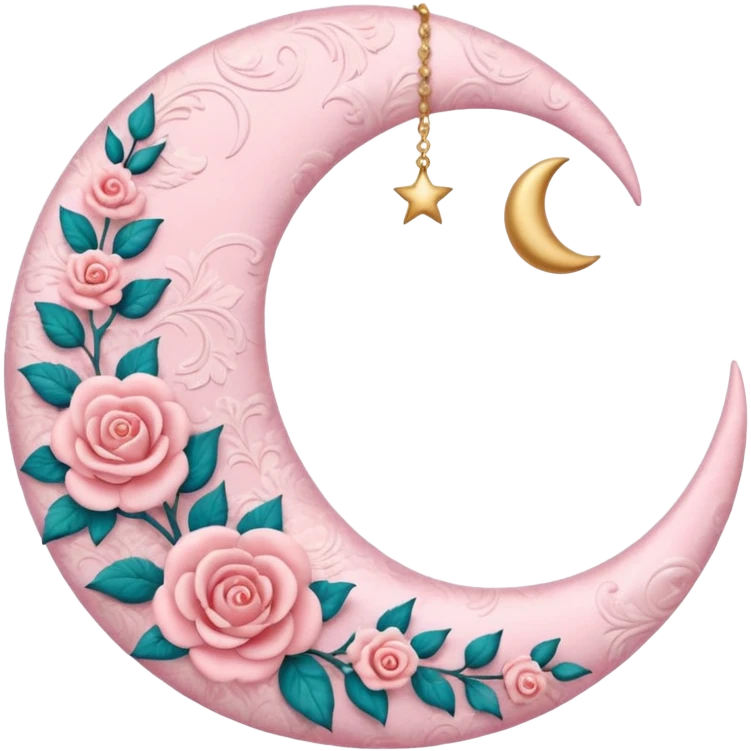 Rosy romantic pastel crescent damask moon emoji