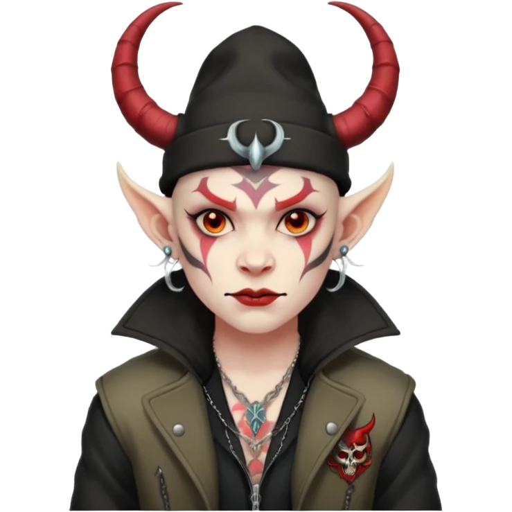 demon with tattoos, hat, jacket and horns emoji