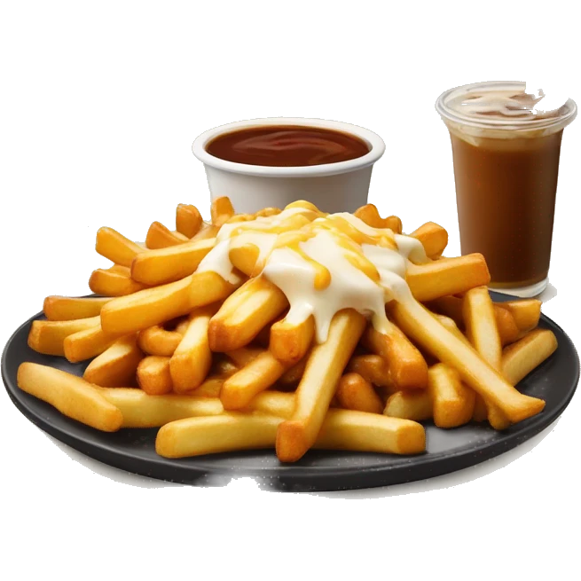 “Poutine with fries, cheese curds, and gravy, served in a simple and vibrant style.” emoji
