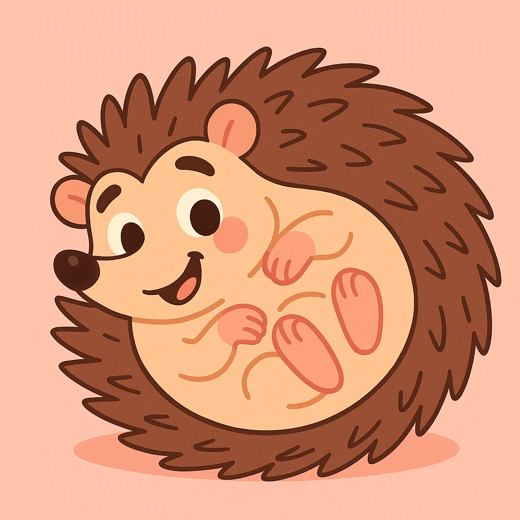 curled up hedgehog lying on his back, soft pastel cartoon style emoji
