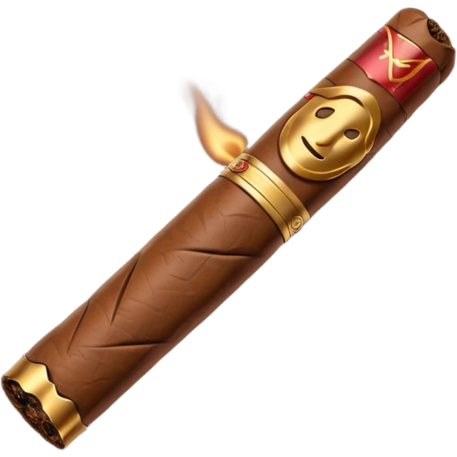 Emoji-style cigar icon, dark brown wrapper, subtle smoke, minimalistic, clean silhouette, metal details, no gold emoji
