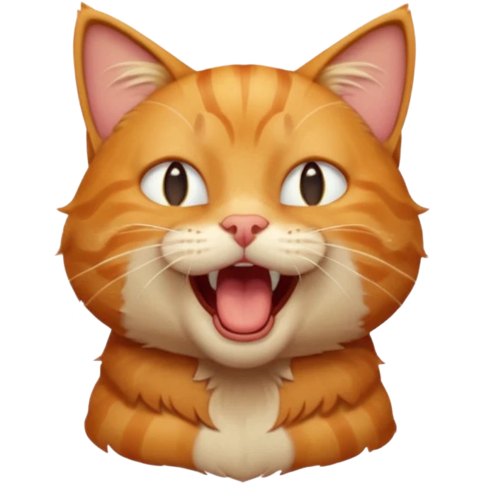 A high-resolution photo-realistic digital illustration of a solid ginger tabby cat, head titled up yawning emoji