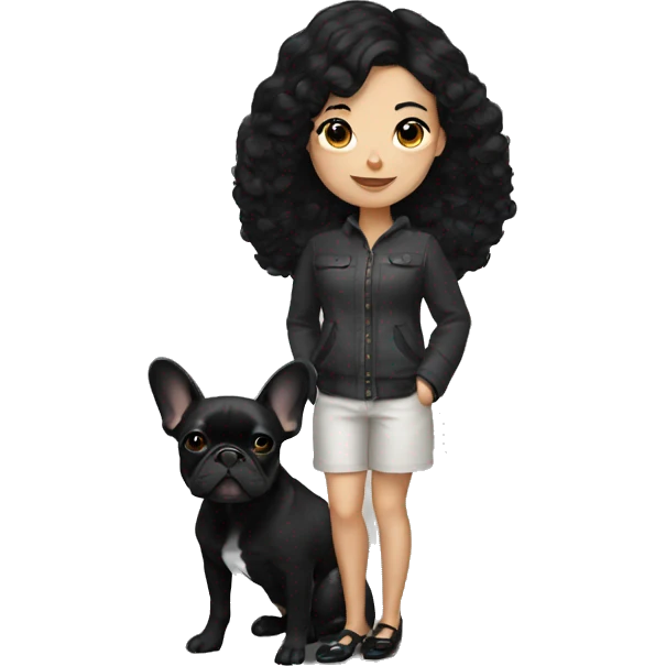 Woman with black hair and black French bulldog emoji