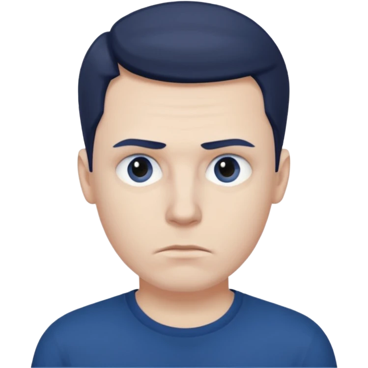 a white man in a dark blue t-shirt with a suspicious look emoji