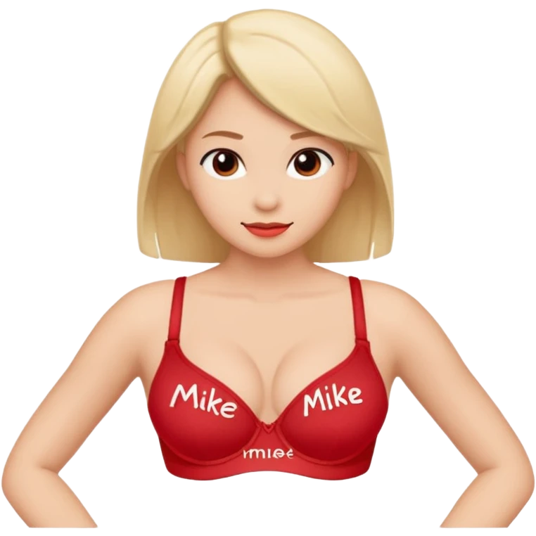 Red bra written mike on left chest like embroidery emoji