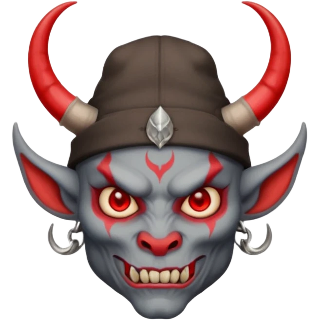 demon with tattoos, hat and horns emoji