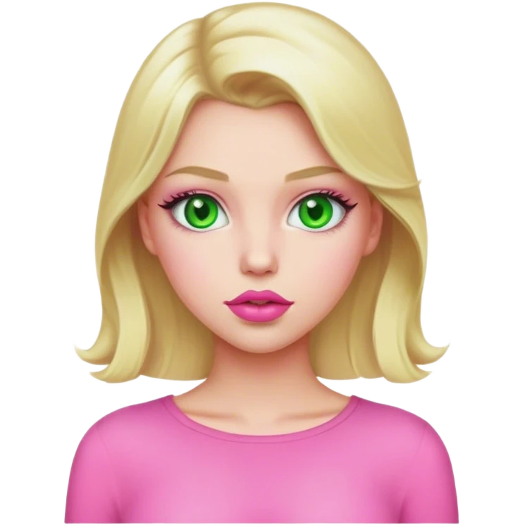 blonde girl have green eyes big pink lips and pink outfit  emoji