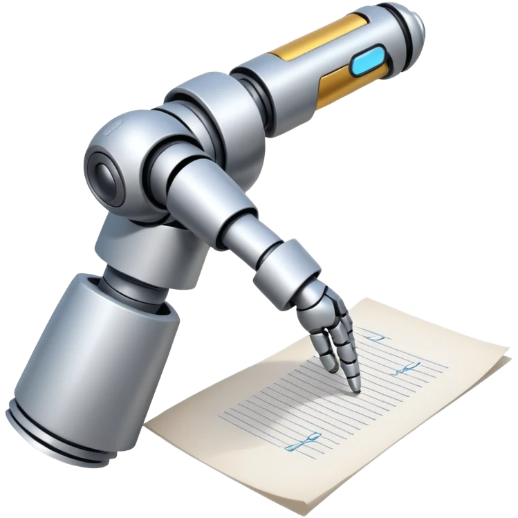 A robot's hand writes text on paper emoji