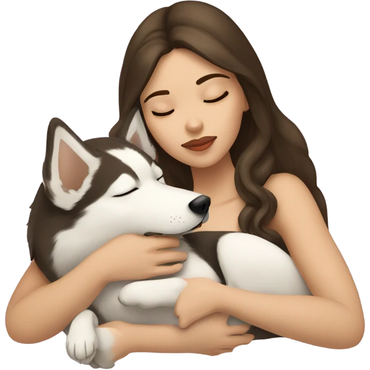 brunette Sleeping beauty girl with golden beige Husky emoji