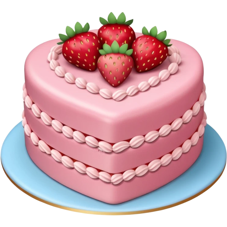 heart shaped birthday cake, layered, decorated with strawberries emoji